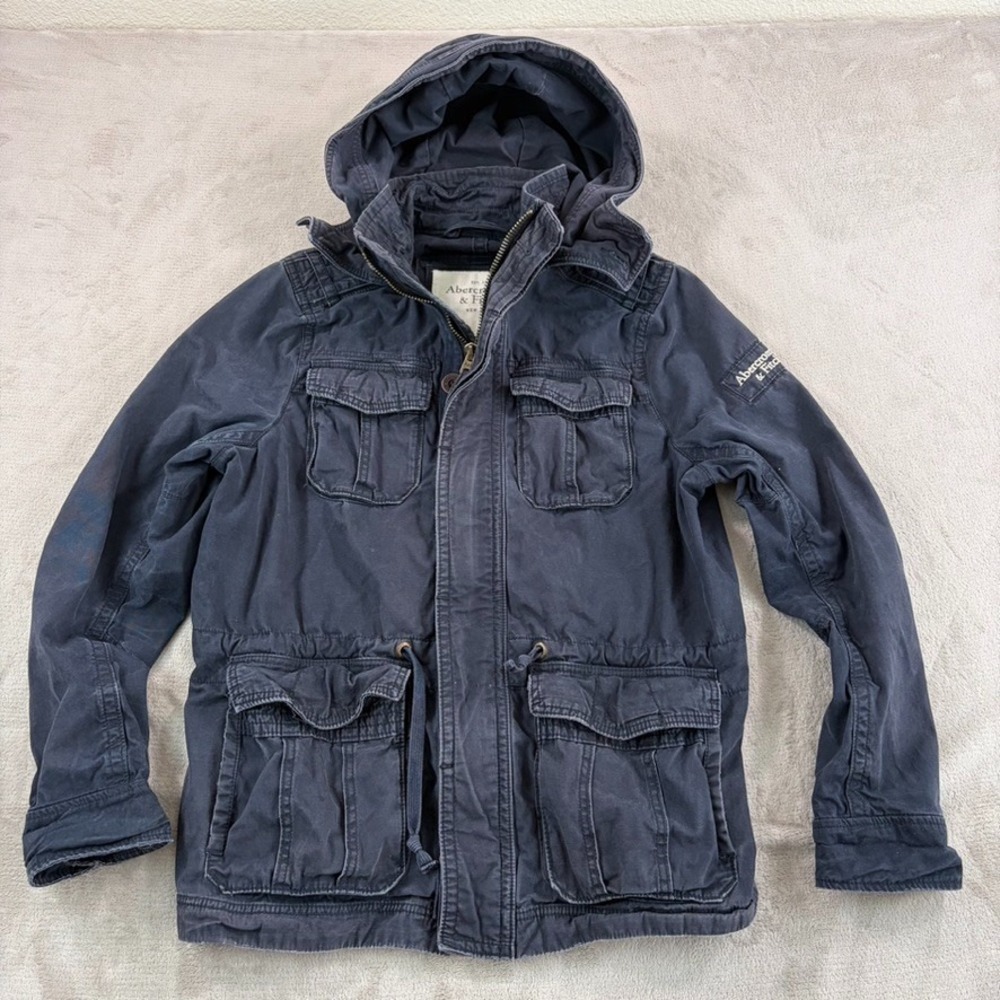 Vintage Abercrombie & Fitch Utility Hooded Jacket in Navy Men Large Heavy Canvas